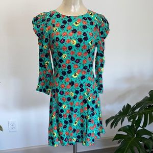 ZARA green floral print 3/4 sleeve dress